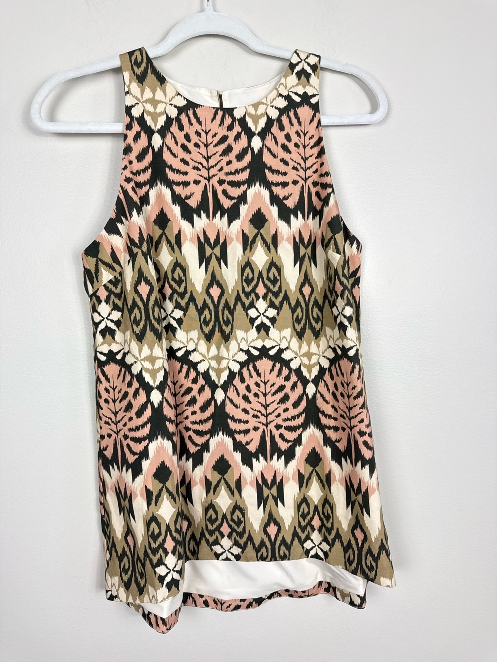 Tyler Boe Top Womens Small Linen Cotton Tan Pink Sleeveless Blouse Office Work